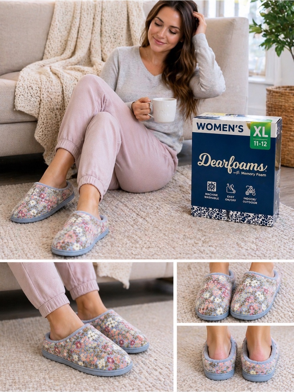 dearfoams Women's Pastel Floral Memory Foam Slip-On Clogs